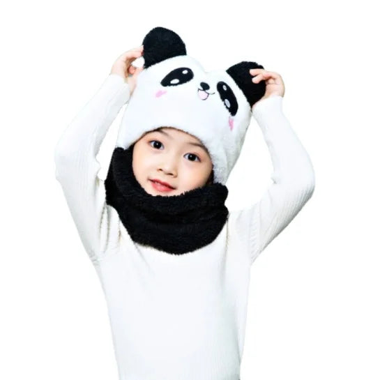 Cartoon Thicken Cap for Kids: Winter Hat with Scarf