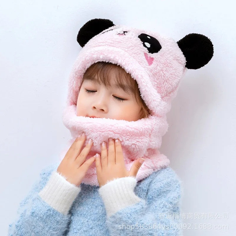 Cartoon Thicken Cap for Kids: Winter Hat with Scarf