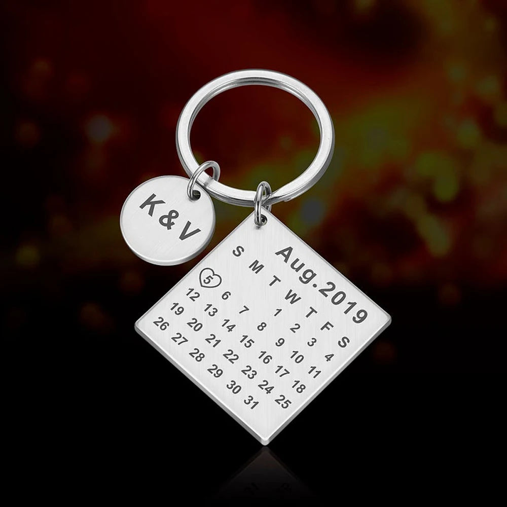 Custom Stainless Steel Initials Keychain: Timeless Anniversary Calendar