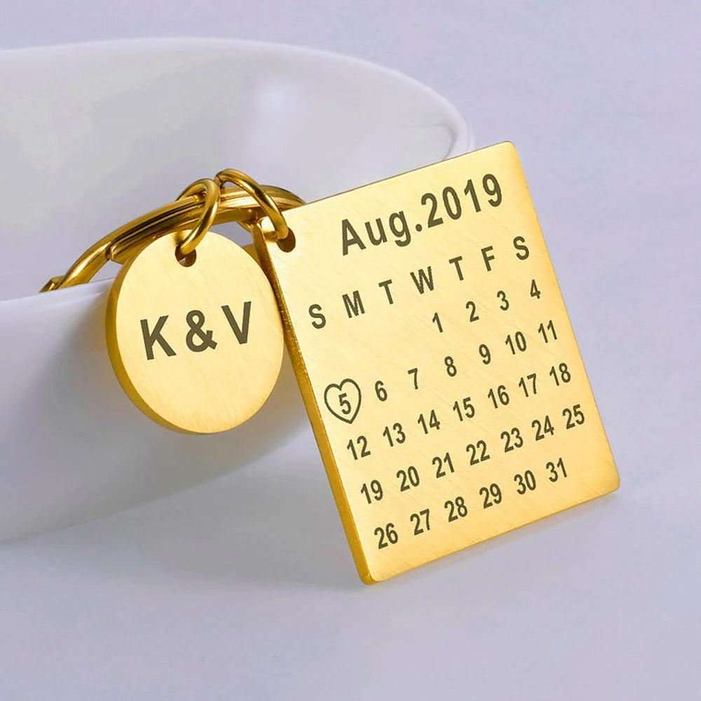 Custom Stainless Steel Initials Keychain: Timeless Anniversary Calendar