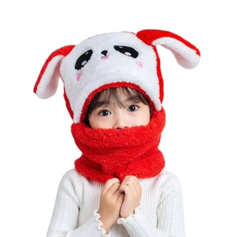 Cartoon Thicken Cap for Kids: Winter Hat with Scarf