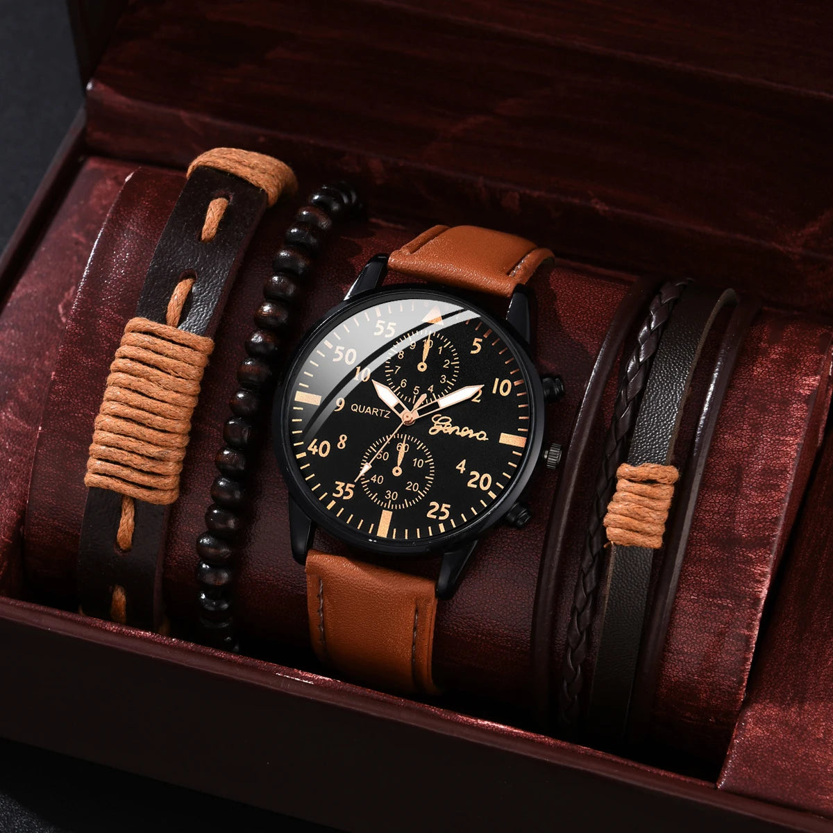 Men's Luxury 4-Piece Watch Set: Fashion Design with Leather Accents