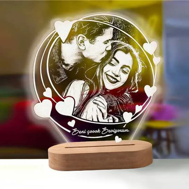 Custom Couple's 3D Photo Lamp: Personalized Night Light