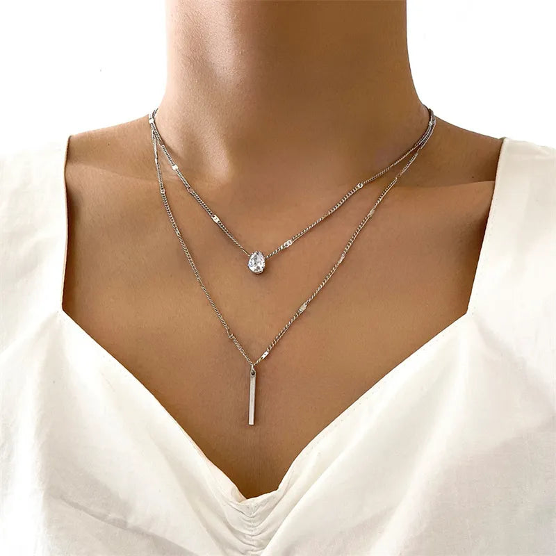 Heart Star Charm Necklace Set: Crystal Zircon Elegance