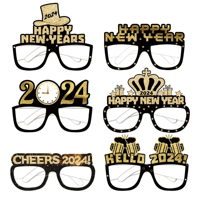 2024 New Year Black Gold Colored Glasses