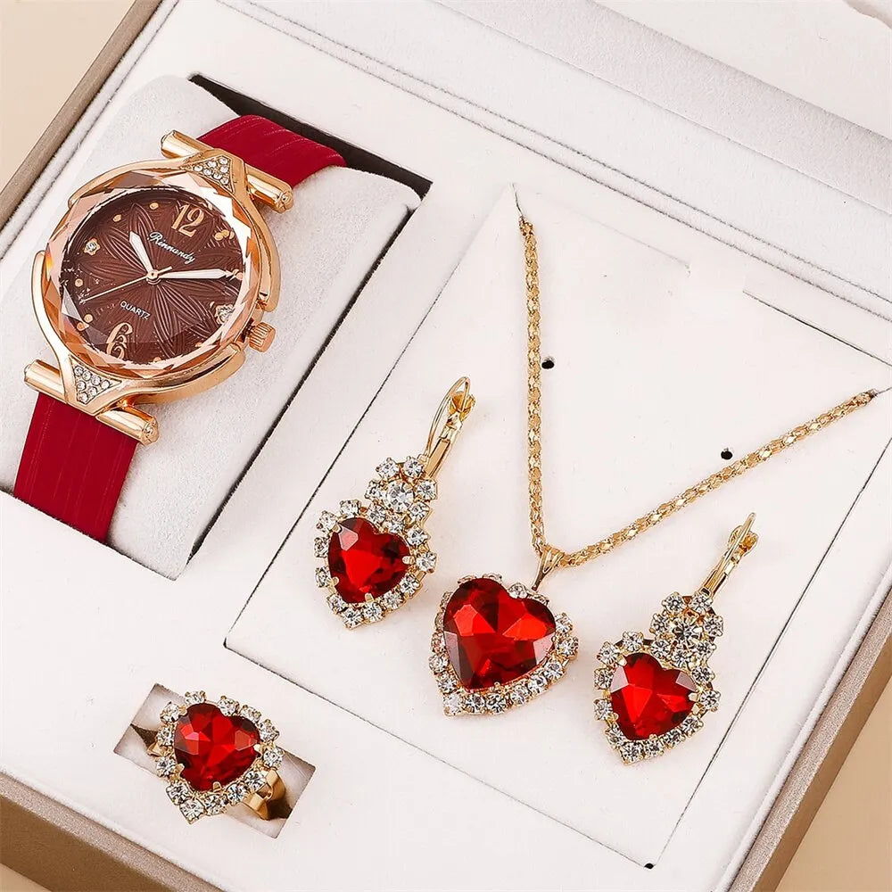 Ruby Elegance: 5PCS Women's Watches Set