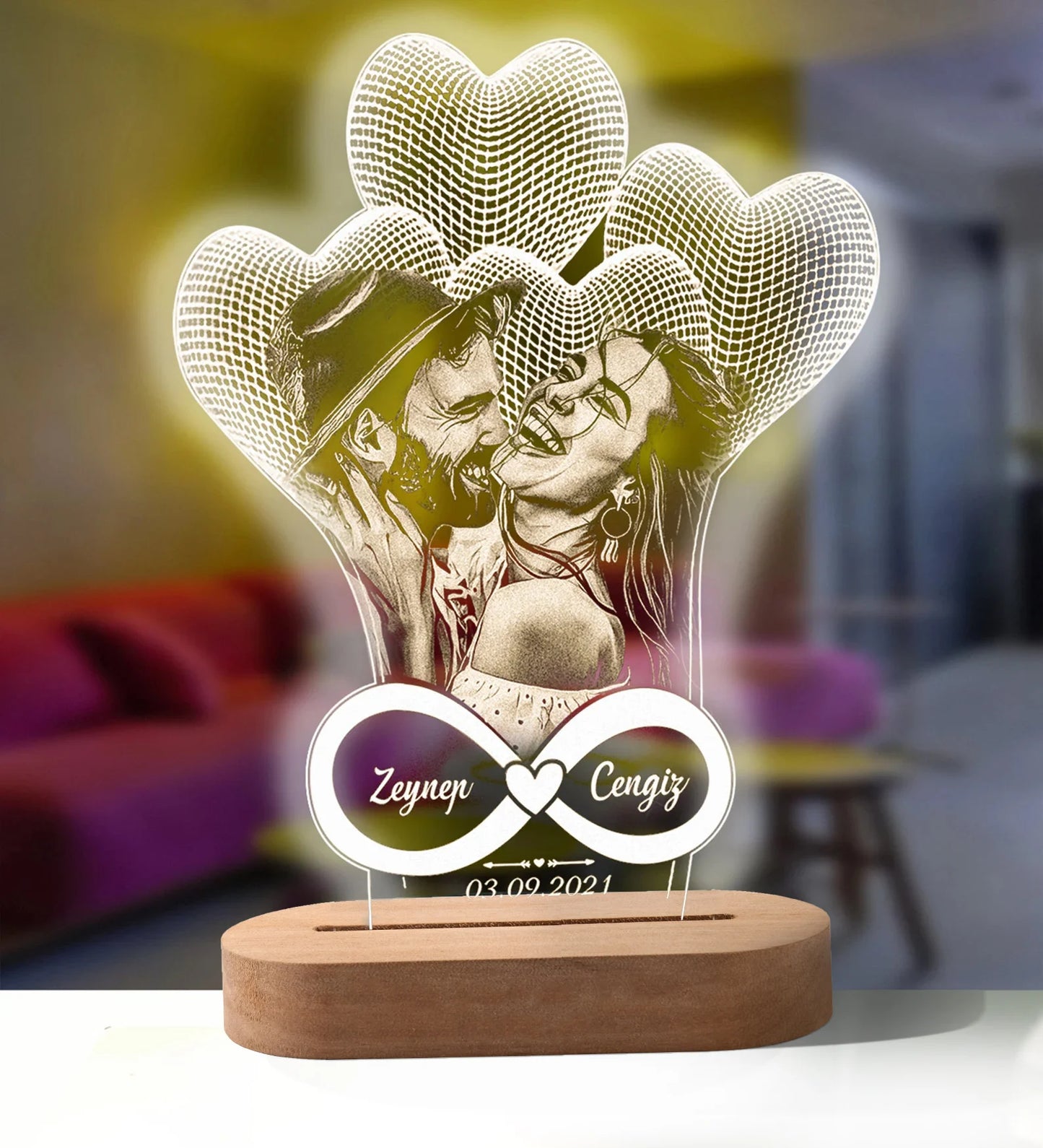 Custom Couple's 3D Photo Lamp: Personalized Night Light