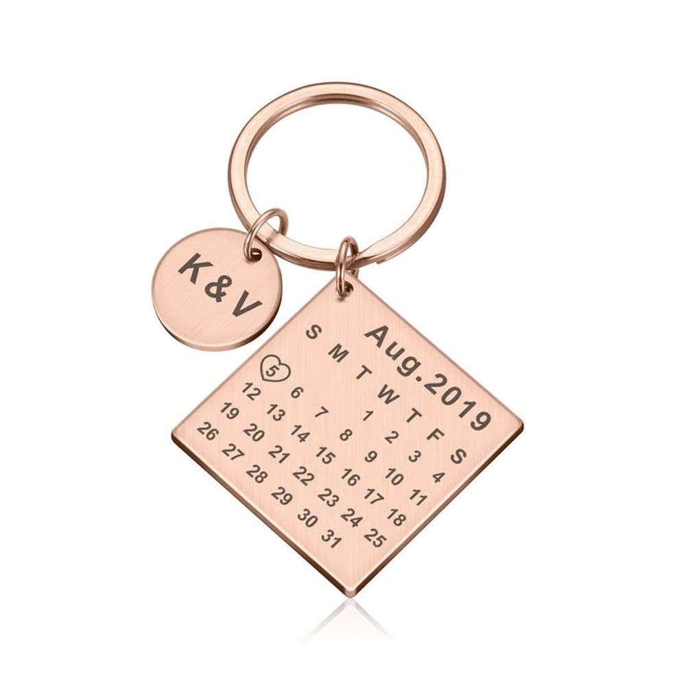 Custom Stainless Steel Initials Keychain: Timeless Anniversary Calendar