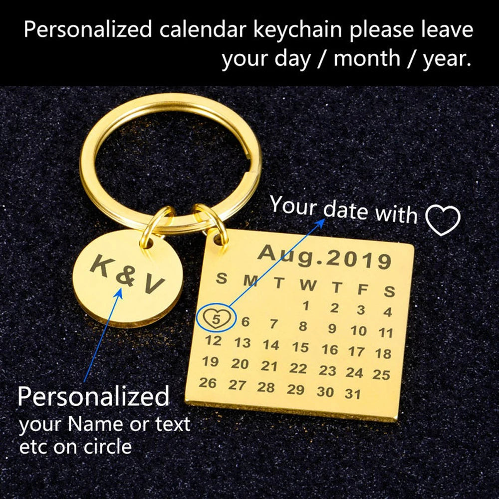 Custom Stainless Steel Initials Keychain: Timeless Anniversary Calendar