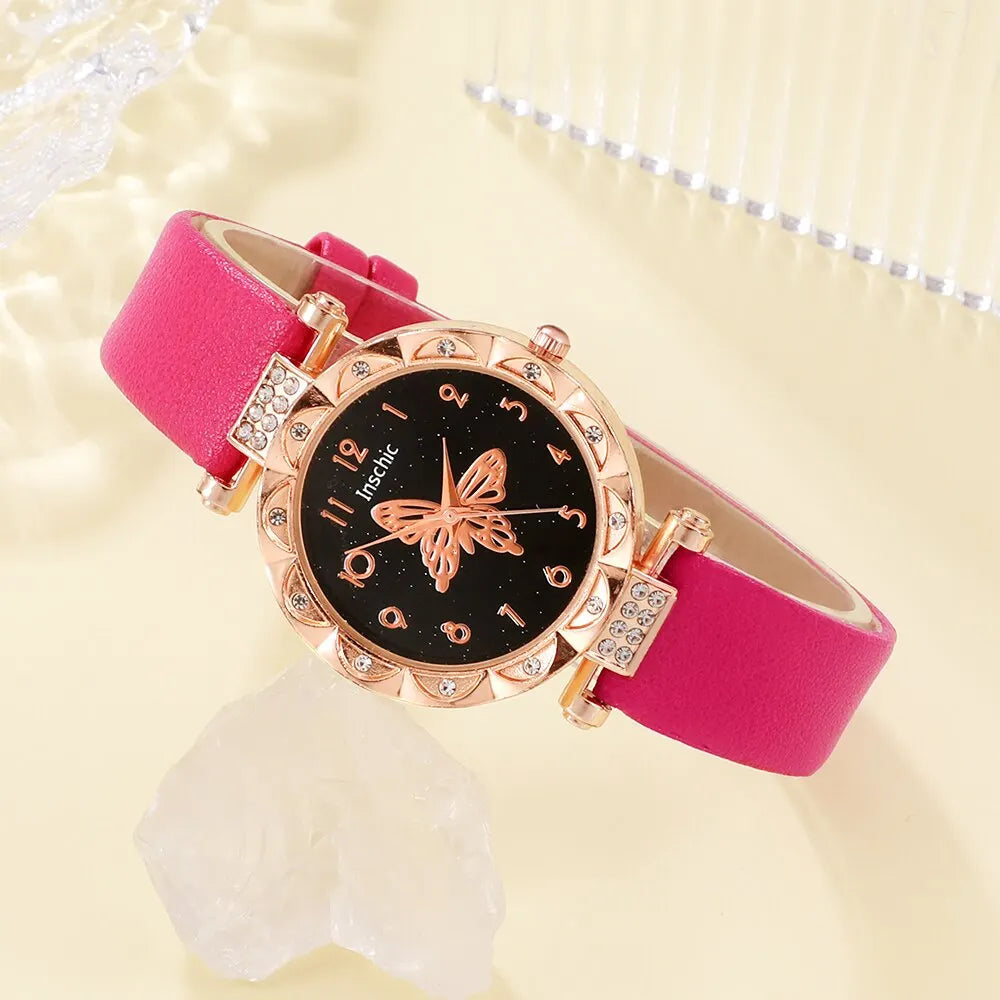 Rose Red Butterfly Fashion Watch Set