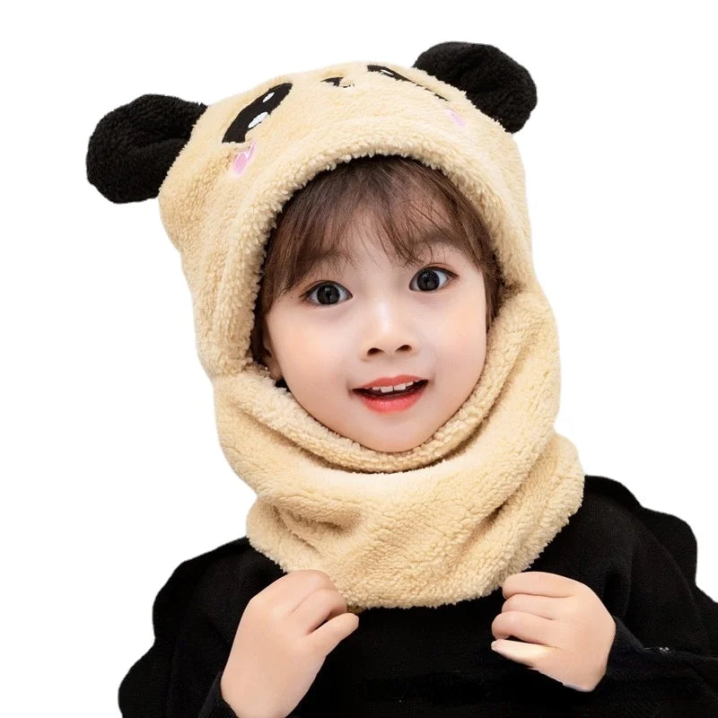 Cartoon Thicken Cap for Kids: Winter Hat with Scarf