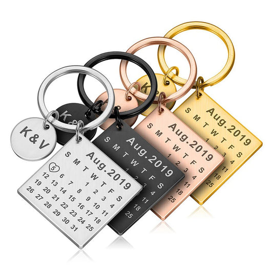 Custom Stainless Steel Initials Keychain: Timeless Anniversary Calendar